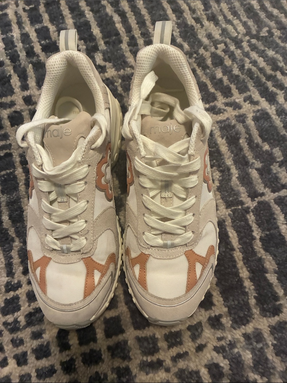 Maje Kids Cream & Tan Mesh Lace-Up Sneakers